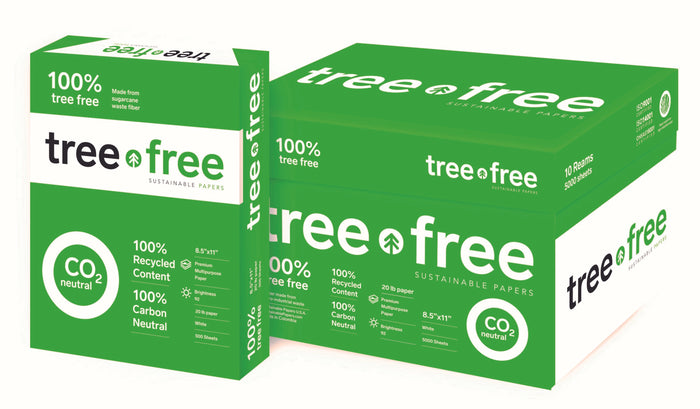 Tree Free Copy Paper, 20lb, 8.5" x 11", 92 Bright. Made from sugarcane waste fiber, Tree Free. (5 Reams - 2,500 Sheets)