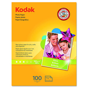 180g Kodak 8209017 Photo Paper, 6.5 mil, Glossy, 8-1/2 x 11, 100 Sheets/Pack