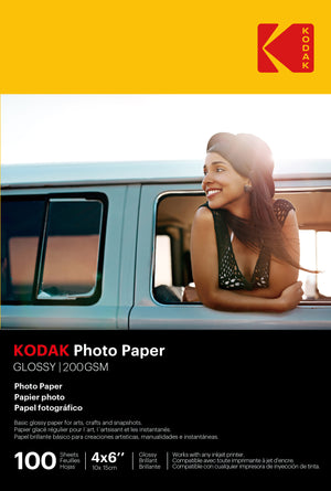 200g Kodak Photo Paper, Gloss Finish, 8 mil thickness, 100 sheets, 4" x 6" (9891-183)
