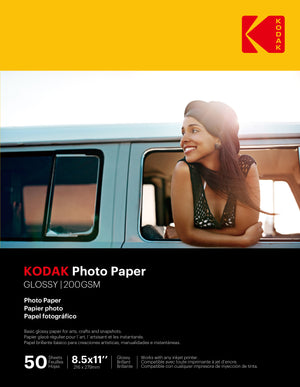 200g Kodak Glossy Photo Paper, 8.5" x 11", 50/Pack (9891-182)