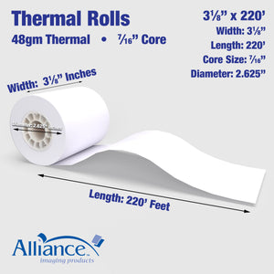 3-1/8" x 220 FT - Thermal Paper Roll - BPA Free (50 Rolls)