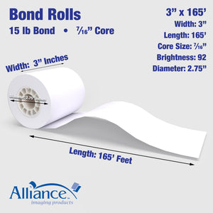 3" x 165 FT Bright White Bond Roll (50 Rolls)
