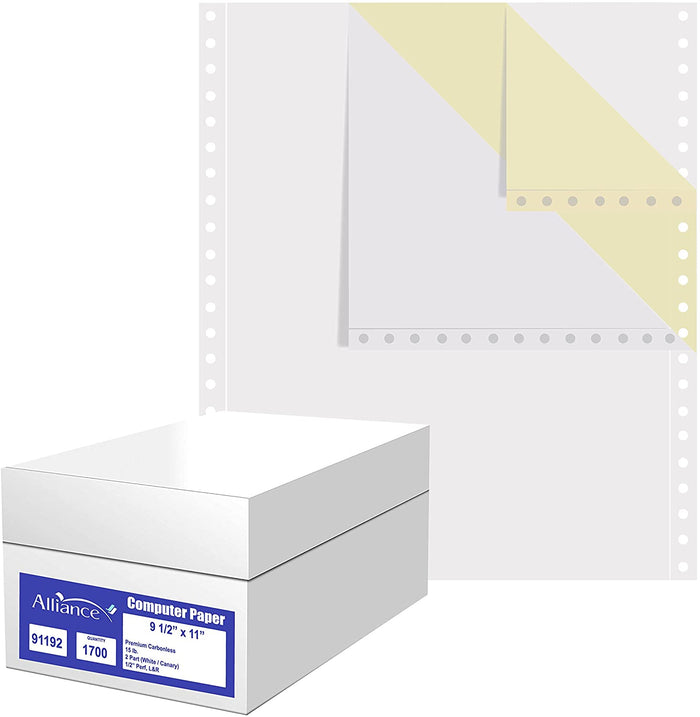 9-1/2" x 11" 2-Part Carbonless (91192) Continuous Computer Paper - White/Canary