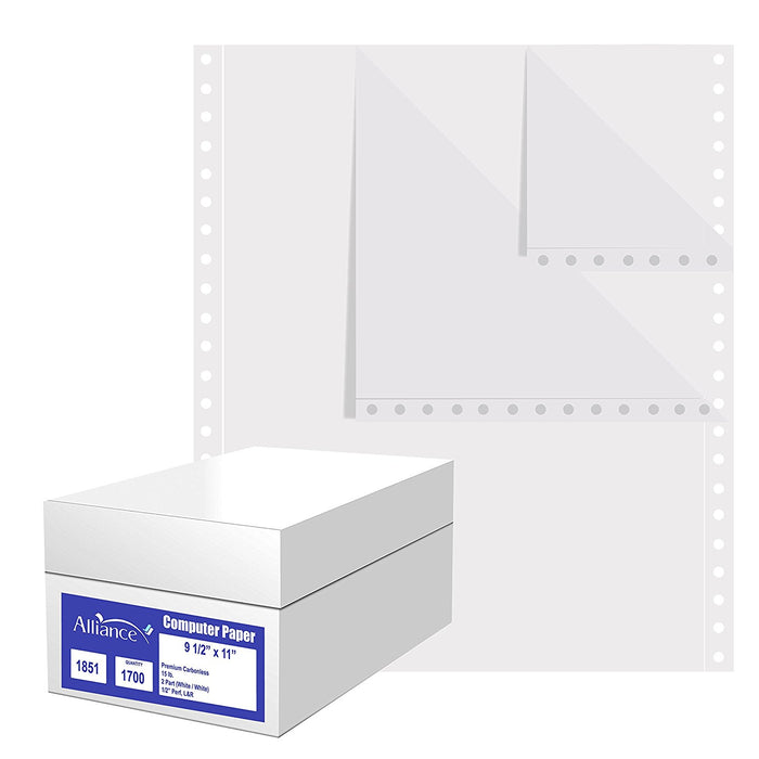 9-1/2" x 11" 2-Part Carbonless (Alliance 1851) Continuous Computer Paper - White/White