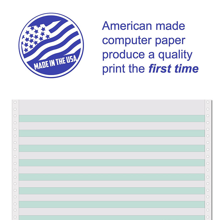 14-7/8" x 11" Blank Continuous Computer Paper - 20 lb. 1/2" Green Bar (Alliance 7113))
