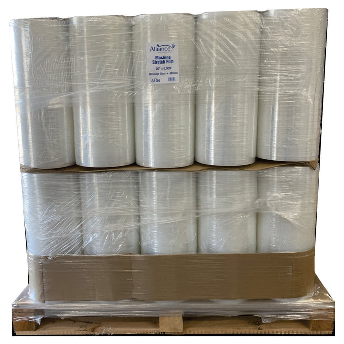 PALLET - Machine Stretch Film Wrap - 20" x 5,000 FT  (80 Gauge) - 46 Rolls