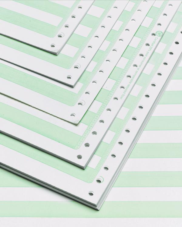 14-7/8" x 11" Blank Continuous Computer Paper - 20 lb. 1/6" Green Bar (Alliance 2143))
