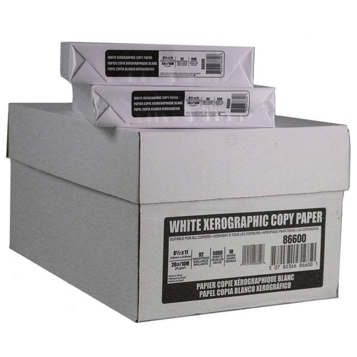 Multipurpose Copy Paper, 92 Bright, 20 lb, White, 8-1/2 x 11, 10 Reams,  5000 Sheets