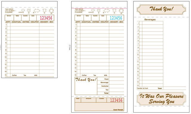 15 Line, Tan Guest Checks - 3PT Carbonless